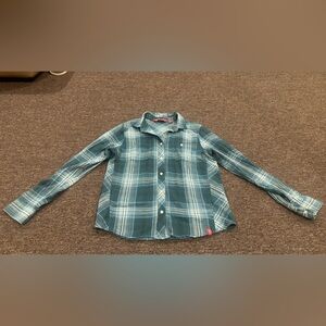 EUC East Mountain Sports Flannel Blue Plaid Button-Up L Shirt